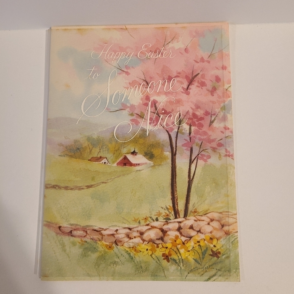 Vintage Ambassador Pink Tree Farm Scene Easter Card